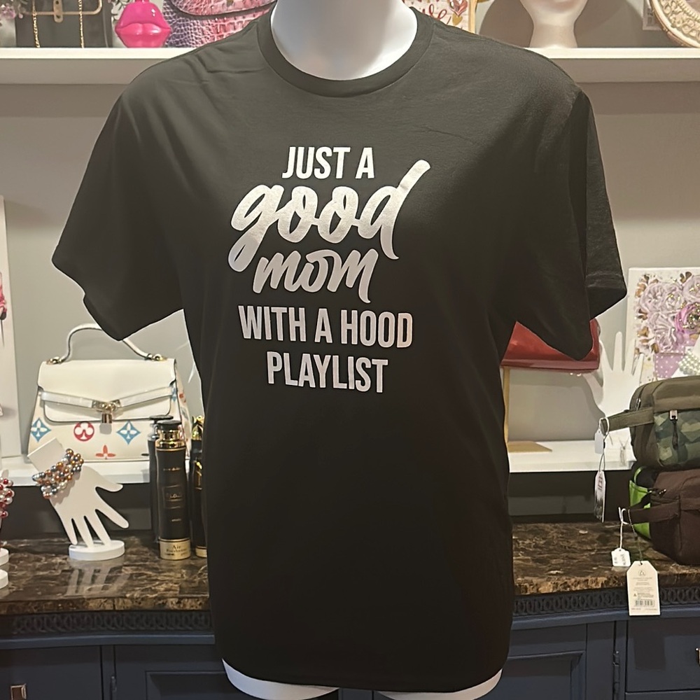 Black Graphic T-Shirt with White Text